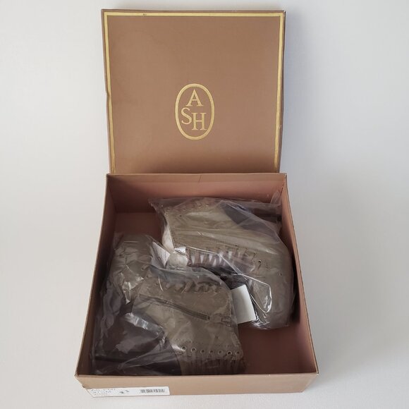 ASH Size 37.5 (US 7) Khaki Side Zipper Lace Up Ankle Boot Heels With Box - Picture 13 of 13